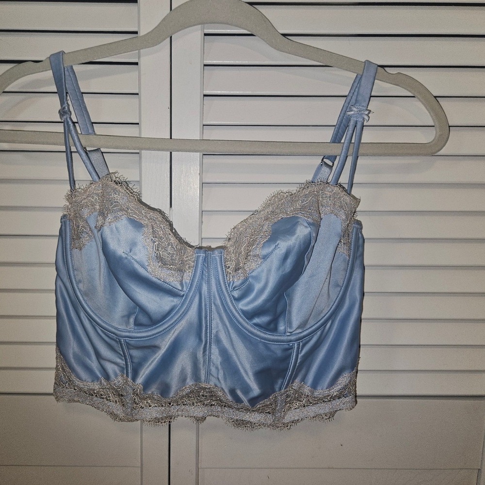 Victoria's Secret Dream Angels Blue Satin Lace Balconette Bustier 36D 401594-KHV